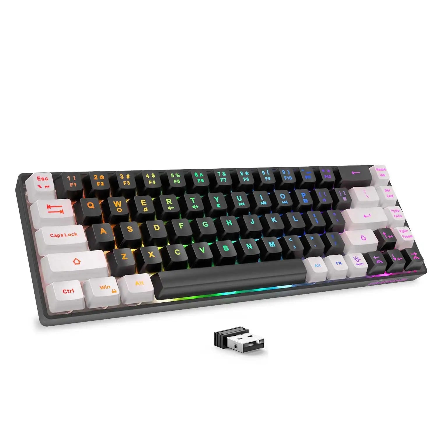 2.4G Wireless Gaming Keyboard Rechargeable Backlit Gaming Keyboard 68 Keys English/Spanish Layout Keyboard for PC - GadgifyLab