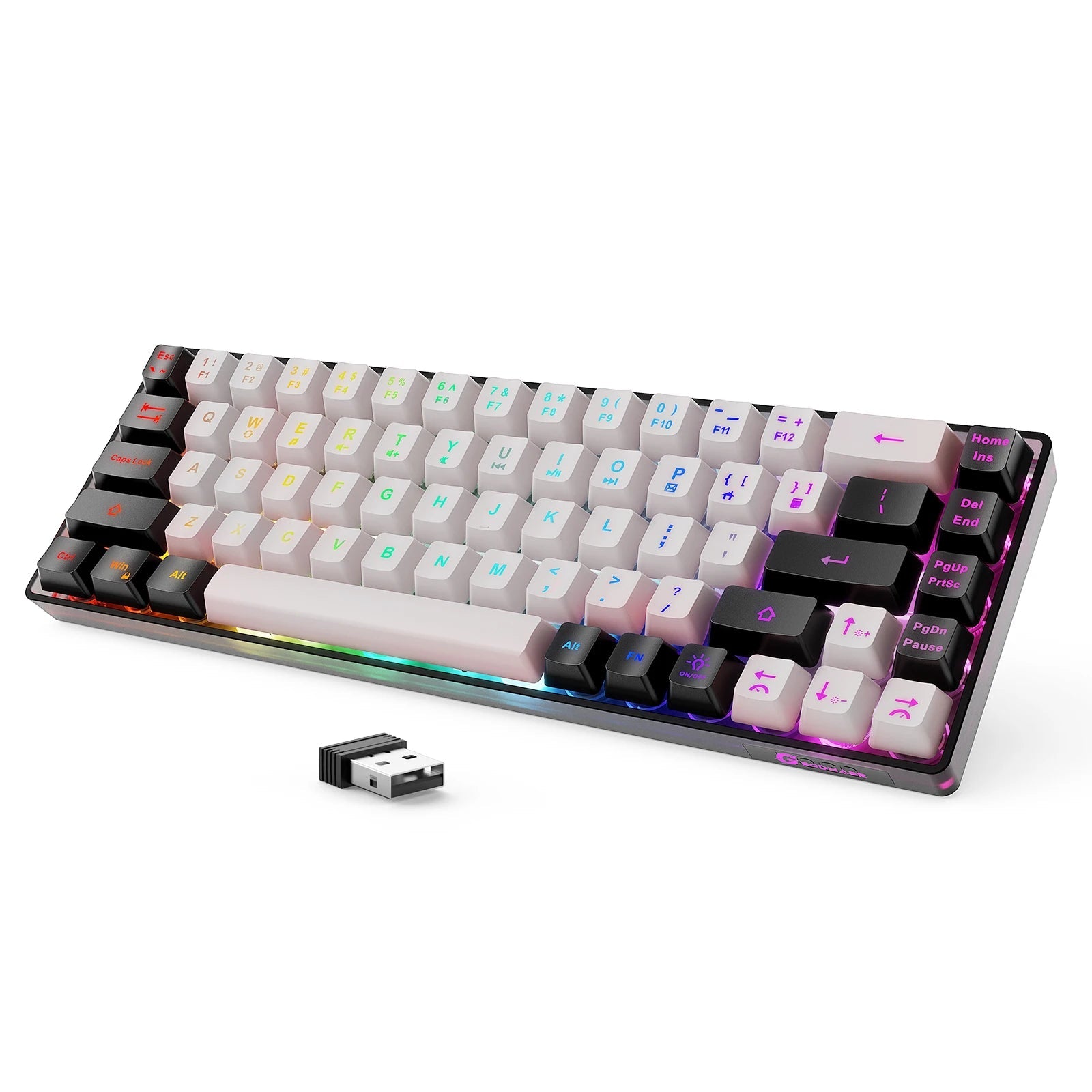 2.4G Wireless Gaming Keyboard Rechargeable Backlit Gaming Keyboard 68 Keys English/Spanish Layout Keyboard for PC - GadgifyLab