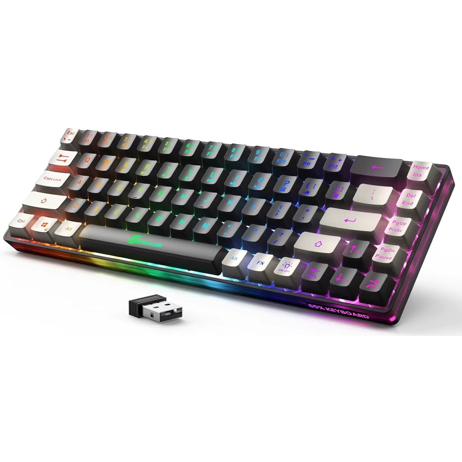 2.4G Wireless Gaming Keyboard Rechargeable Backlit Gaming Keyboard 68 Keys English/Spanish Layout Keyboard for PC - GadgifyLab