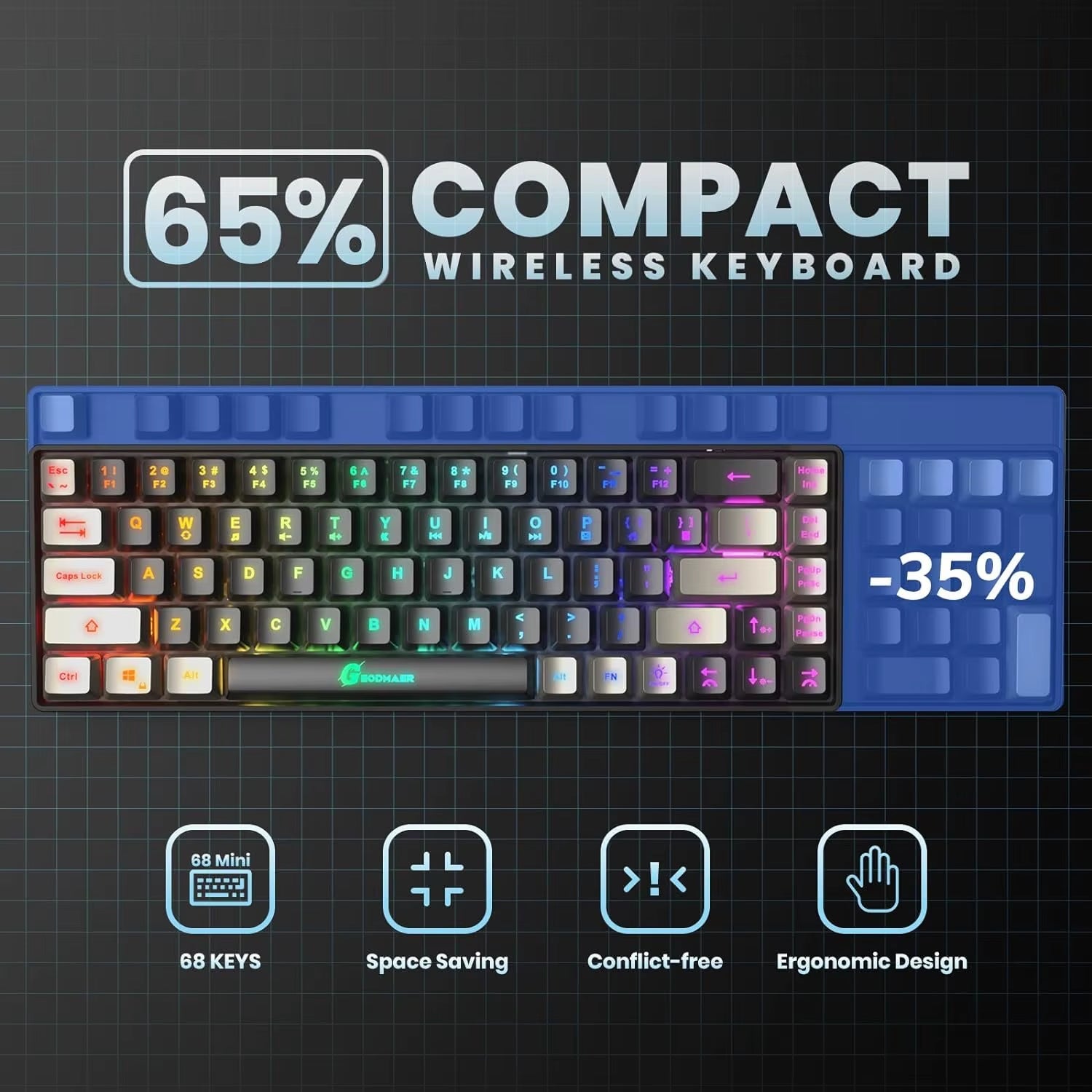 2.4G Wireless Gaming Keyboard Rechargeable Backlit Gaming Keyboard 68 Keys English/Spanish Layout Keyboard for PC - GadgifyLab