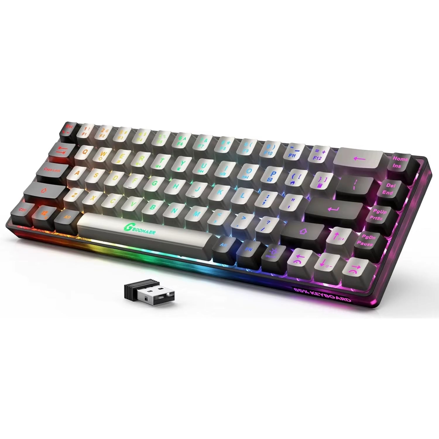 2.4G Wireless Gaming Keyboard Rechargeable Backlit Gaming Keyboard 68 Keys English/Spanish Layout Keyboard for PC - GadgifyLab