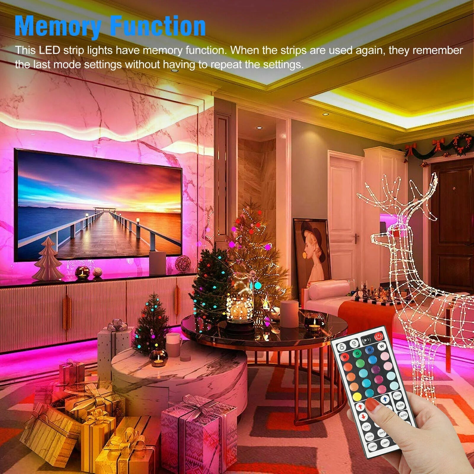 32FT LED SMD Strip Light Flexible 3528 RGB Remote Fairy Lights Room TV Party Bar - GadgifyLab