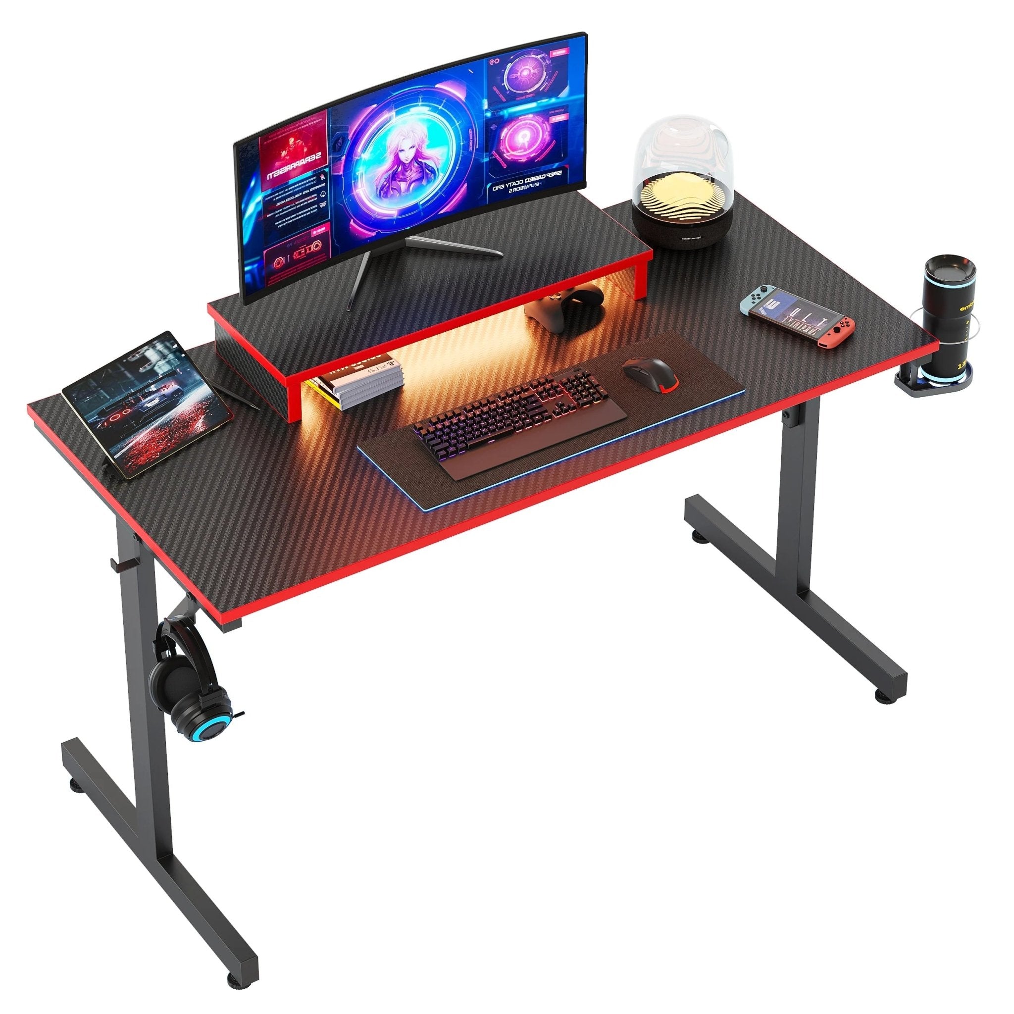 42" Gaming Desk PC Computer Office Gamer Table Desk with LED Lights & Monitor Stand in Red - GadgifyLab