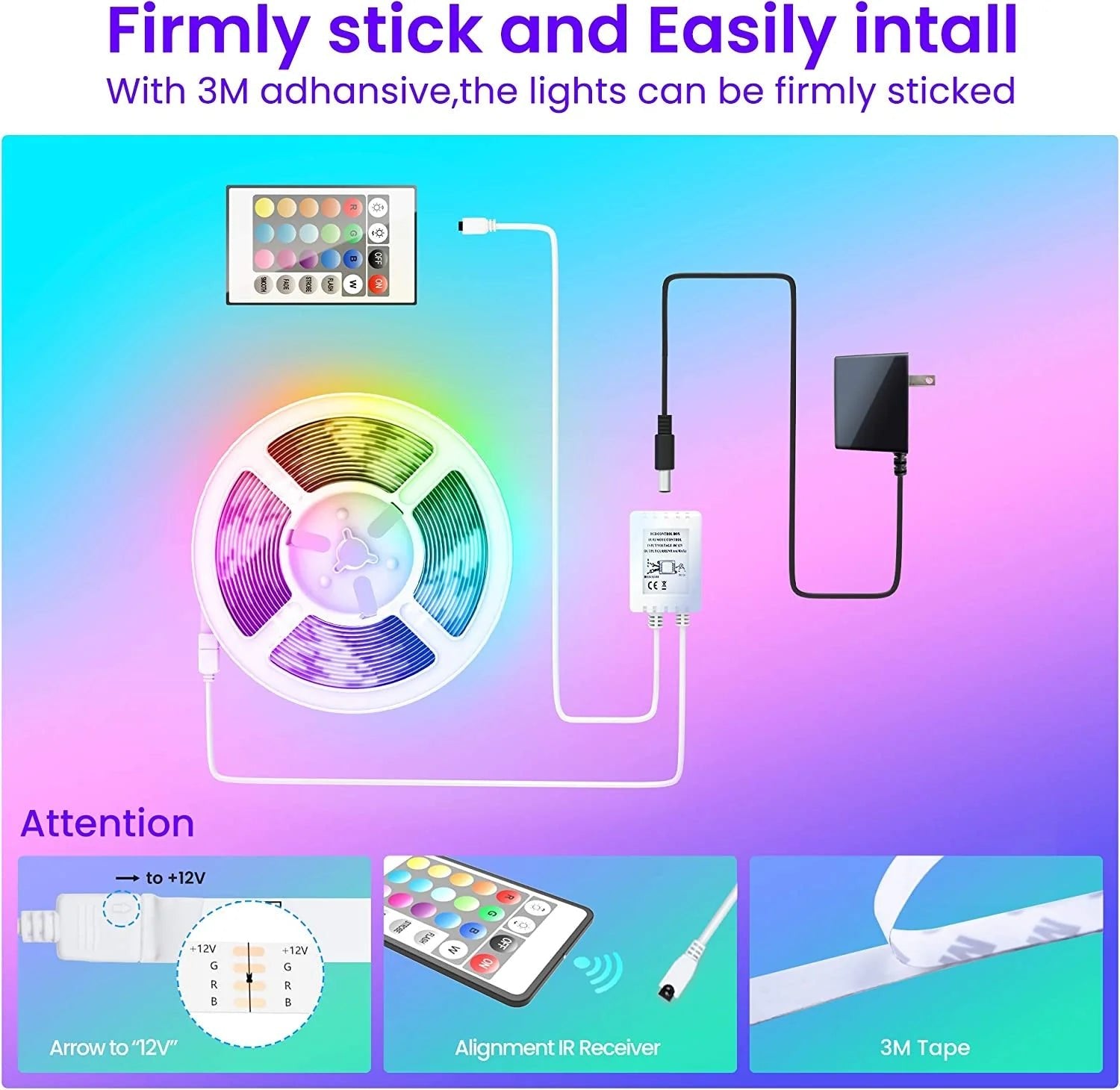 50 FT LED Strip Lights,Bluetooth LED Lights for Bedroom, Color Changing Light Strip with Music Sync, Phone Controller and IR Remote(App+Remote +Mic). - GadgifyLab