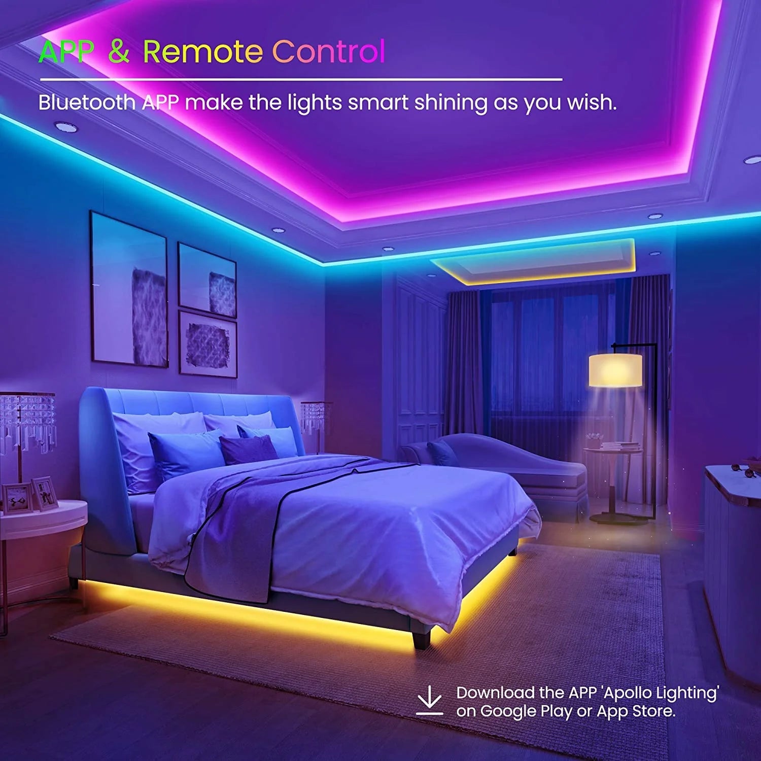 50 FT LED Strip Lights,Bluetooth LED Lights for Bedroom, Color Changing Light Strip with Music Sync, Phone Controller and IR Remote(App+Remote +Mic). - GadgifyLab