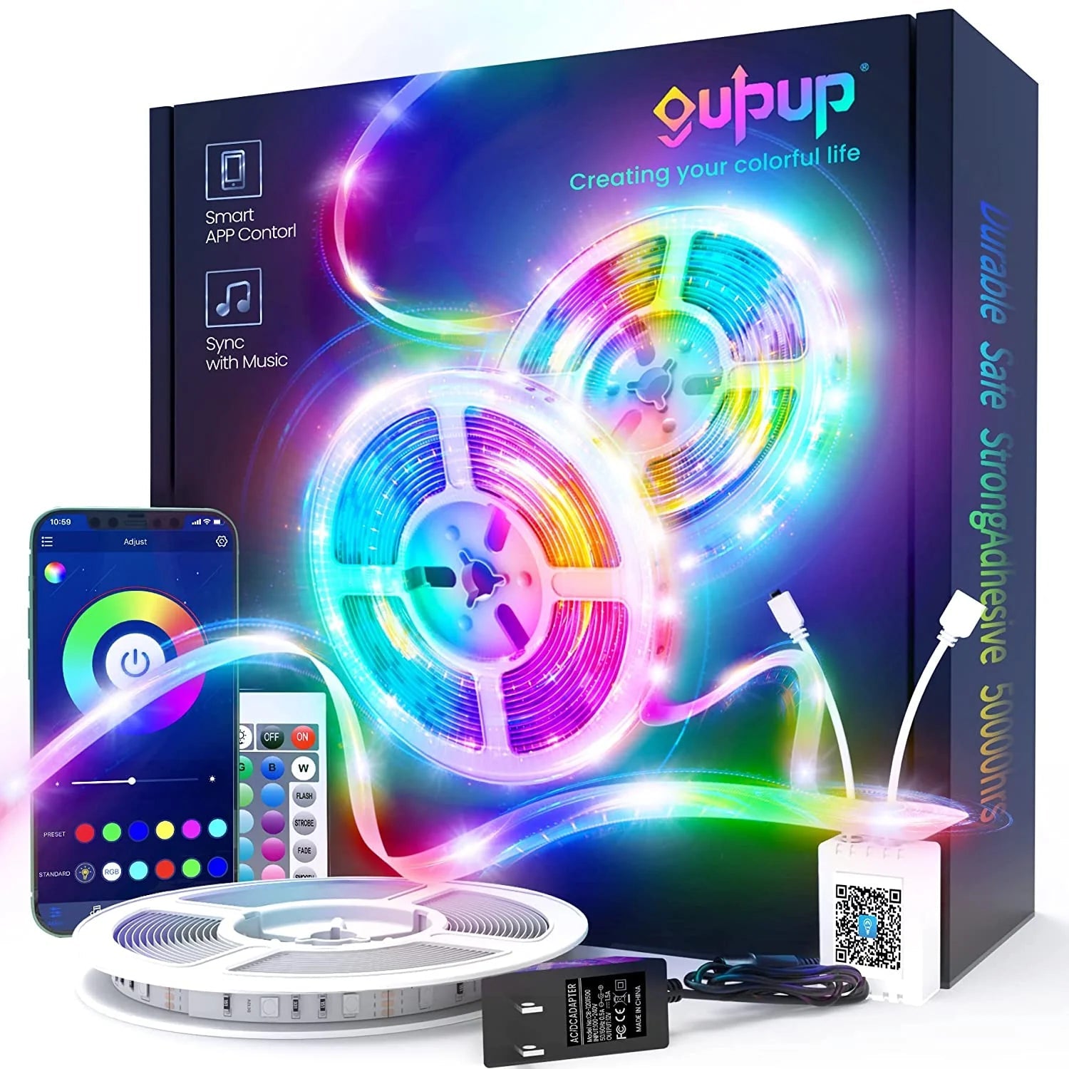 50 FT LED Strip Lights,Bluetooth LED Lights for Bedroom, Color Changing Light Strip with Music Sync, Phone Controller and IR Remote(App+Remote +Mic). - GadgifyLab