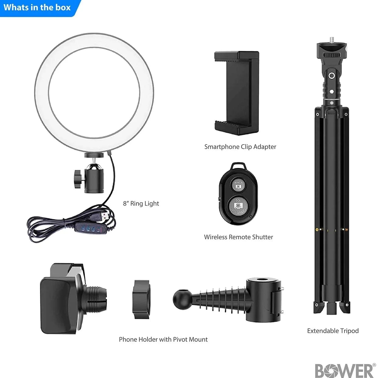 8” Selfie Ring Light Studio with Tripod Stand and Phone Holder – 8” LED Ring Light, 51” Extendable Tripod, 360º Tripod Ball Head, 3 White Modes, 10 Bright Levels, Wireless Remote - GadgifyLab