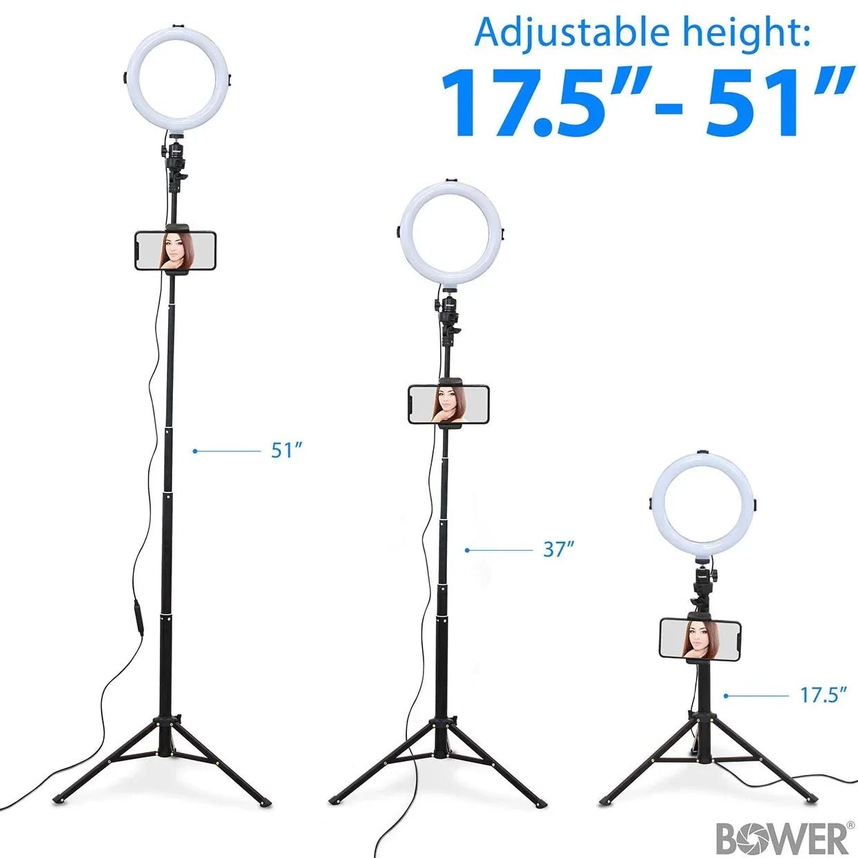 8” Selfie Ring Light Studio with Tripod Stand and Phone Holder – 8” LED Ring Light, 51” Extendable Tripod, 360º Tripod Ball Head, 3 White Modes, 10 Bright Levels, Wireless Remote - GadgifyLab