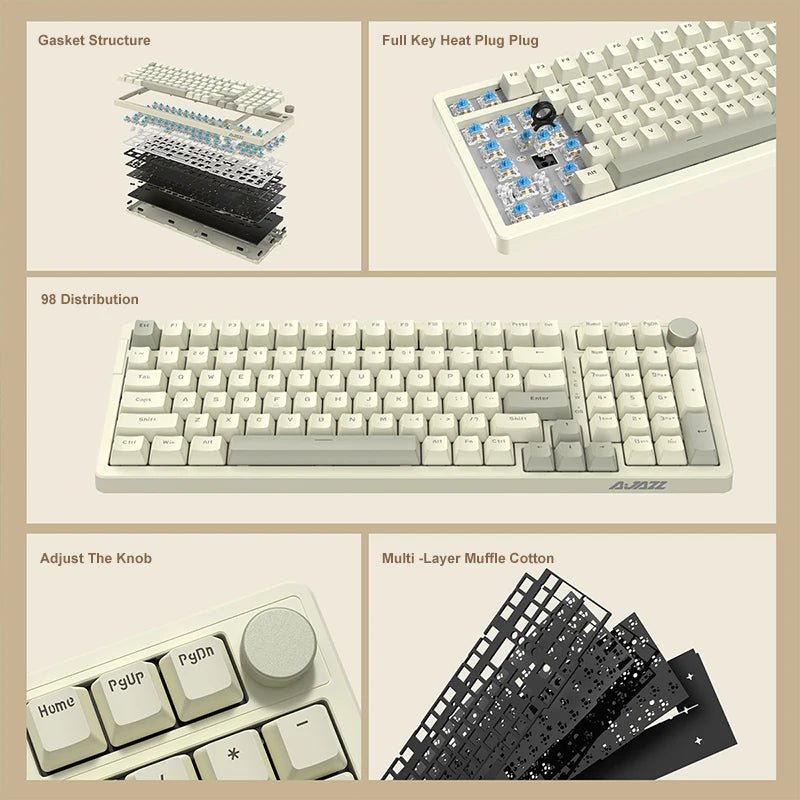 AK992 Wired Mechanical Keyboard 98 - Key Full Layout Hot - Swap USB Gaming Keyboard Multimedia Key Knob for Desktop PC Laptop - GadgifyLab