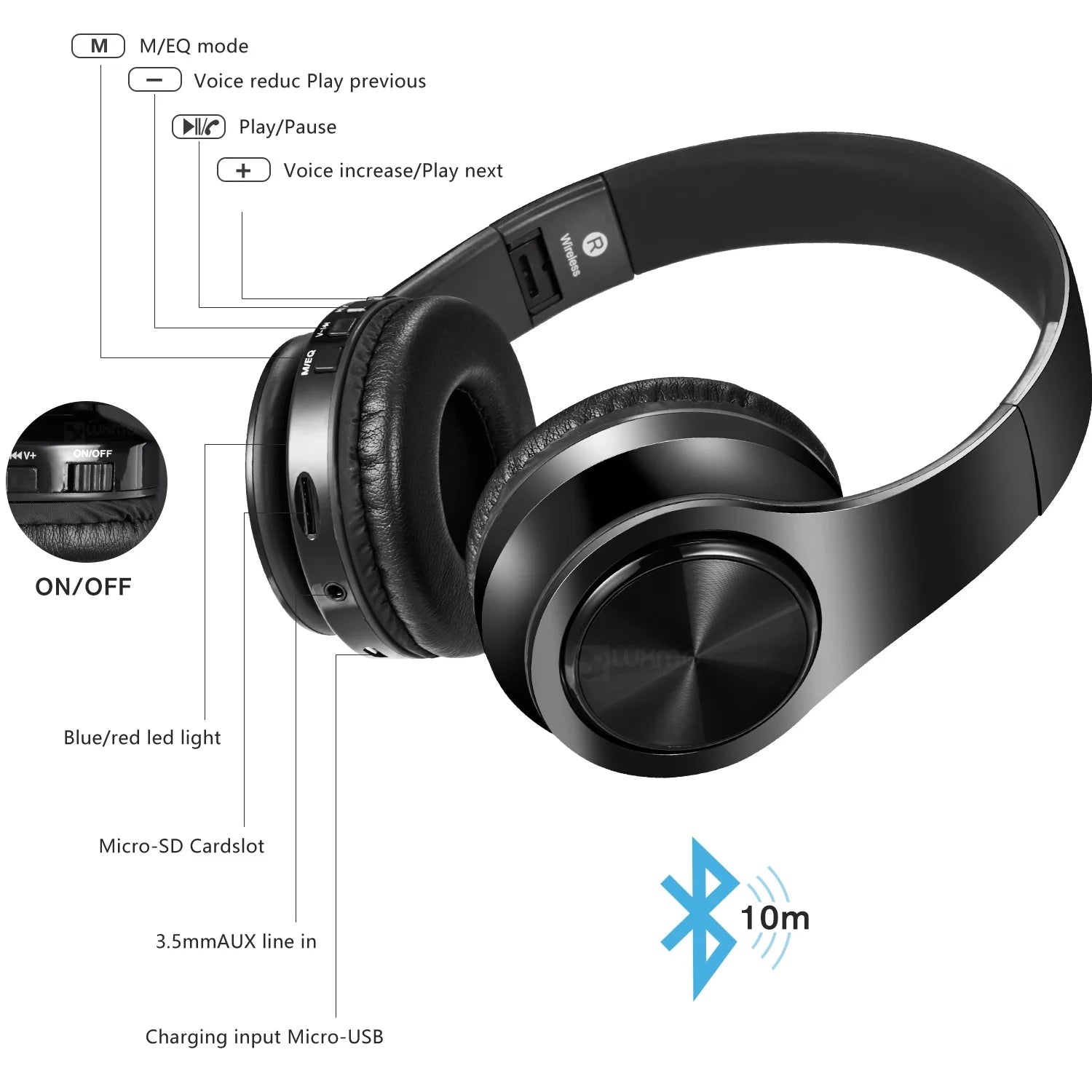 Bluetooth Headphones over Ear, LUXMO Wireless Noise Cancelling Headphones Foldable Stereo Headset with Mic, Rechargeable Headphones Handsfree Headphones for PC, Laptops and Smartphones - GadgifyLab