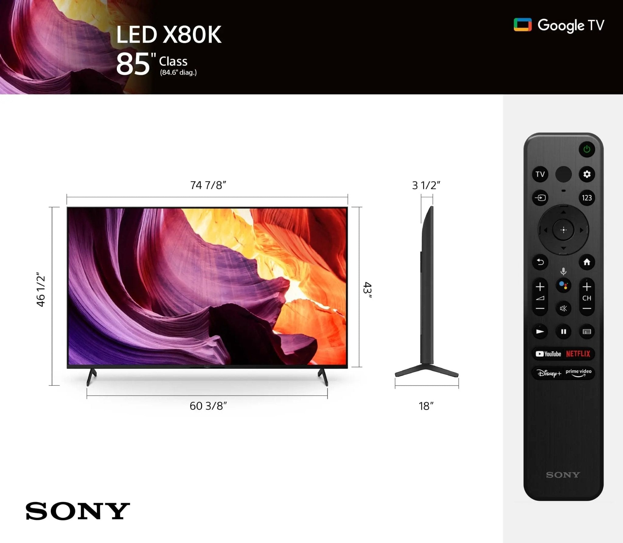 Certified Refurbished - Sony 85 Inch 4K Ultra HD TV X80K Series: LED Smart Google TV - KD85X80K - GadgifyLab