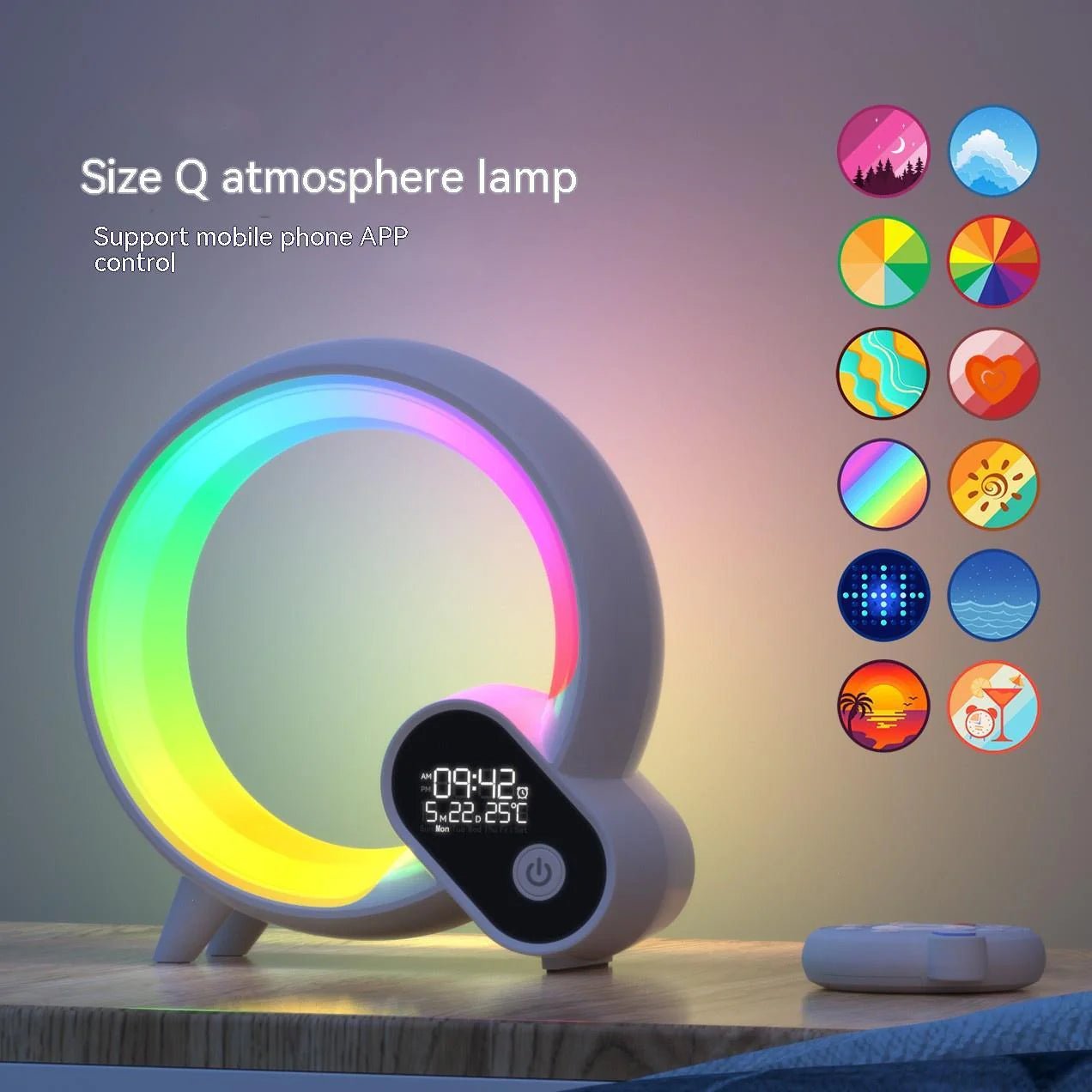 Creative Q Light Analog Sunrise Digital Display Alarm Clock Bluetooth Audio Intelligent Wake - Up Q Colorful Atmosphere Light - GadgifyLab