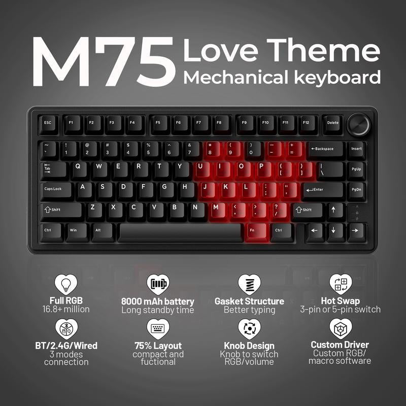 Elevate Your Gaming Experience with the XVX M75 Lumina Tri - Mode 75% Mechanical Wireless Keyboard featuring Enhanced Control Knob - GadgifyLab
