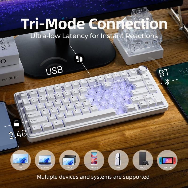 Elevate Your Gaming Experience with the XVX M75 Lumina Tri - Mode 75% Mechanical Wireless Keyboard featuring Enhanced Control Knob - GadgifyLab