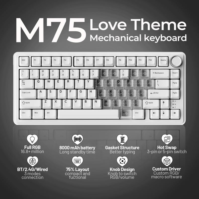 Elevate Your Gaming Experience with the XVX M75 Lumina Tri - Mode 75% Mechanical Wireless Keyboard featuring Enhanced Control Knob - GadgifyLab