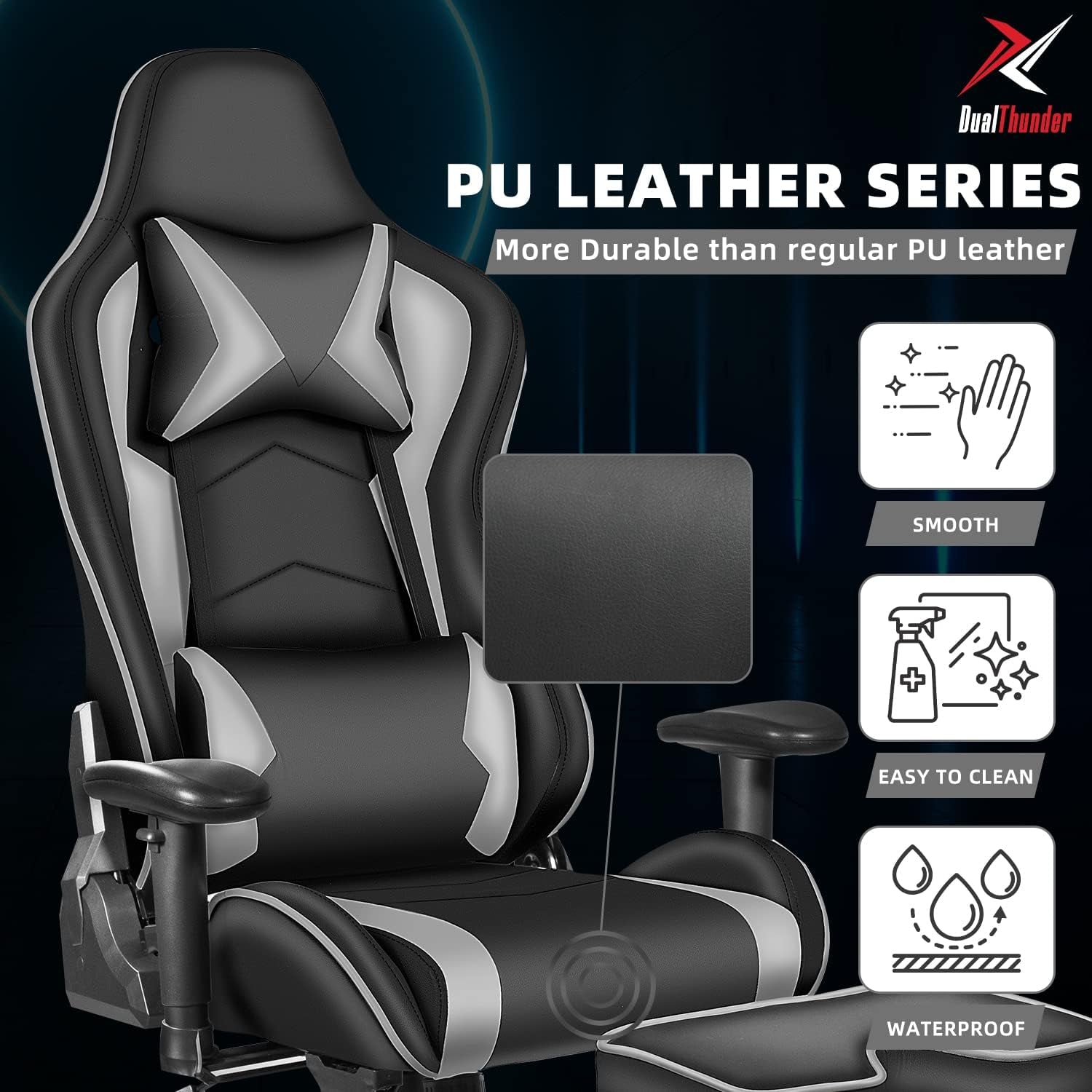 Gaming Chair with Footrest, Gaming Chairs, Comfortable Office Chairs Ergonomic Computer Gamer Chair with Headrest and Lumbar Support, High Back Gaming Chairs for Teens Adults, Grey - GadgifyLab