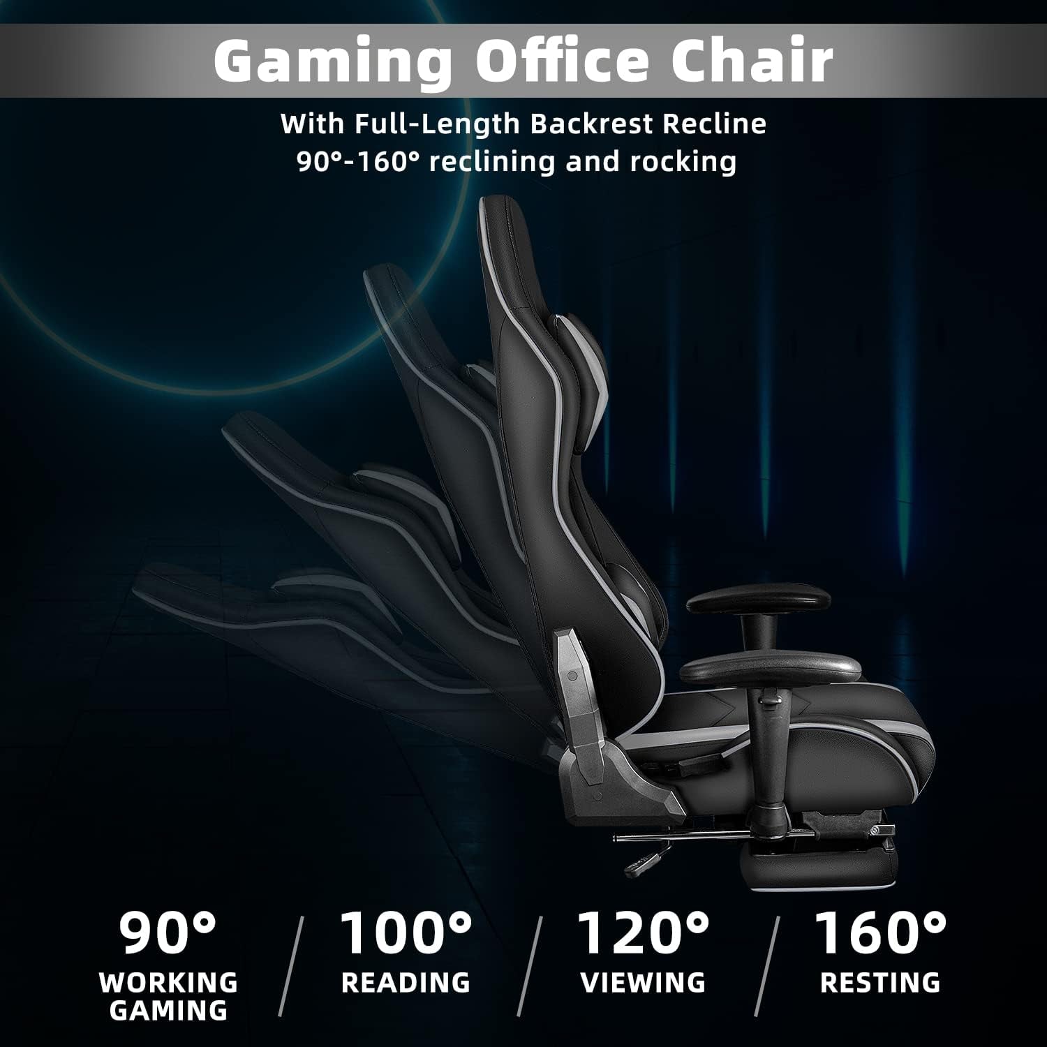 Gaming Chair with Footrest, Gaming Chairs, Comfortable Office Chairs Ergonomic Computer Gamer Chair with Headrest and Lumbar Support, High Back Gaming Chairs for Teens Adults, Grey - GadgifyLab