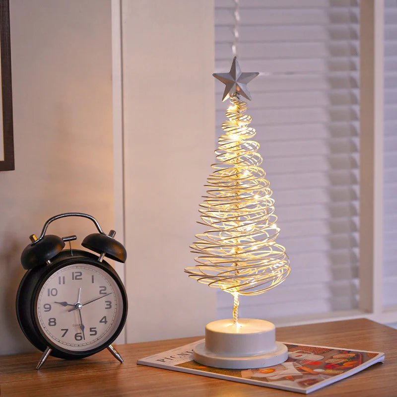 “LED Spiral Christmas Tree Lamp – Wrought Iron Desk Ornament for Festive Decor” - GadgifyLab
