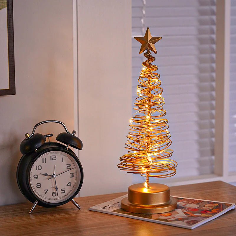 “LED Spiral Christmas Tree Lamp – Wrought Iron Desk Ornament for Festive Decor” - GadgifyLab