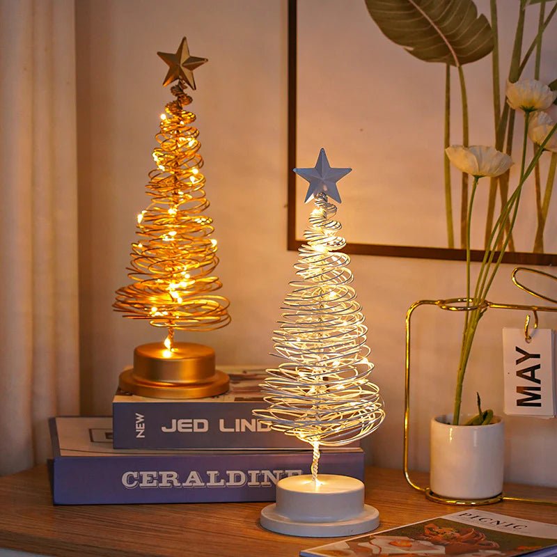 “LED Spiral Christmas Tree Lamp – Wrought Iron Desk Ornament for Festive Decor” - GadgifyLab