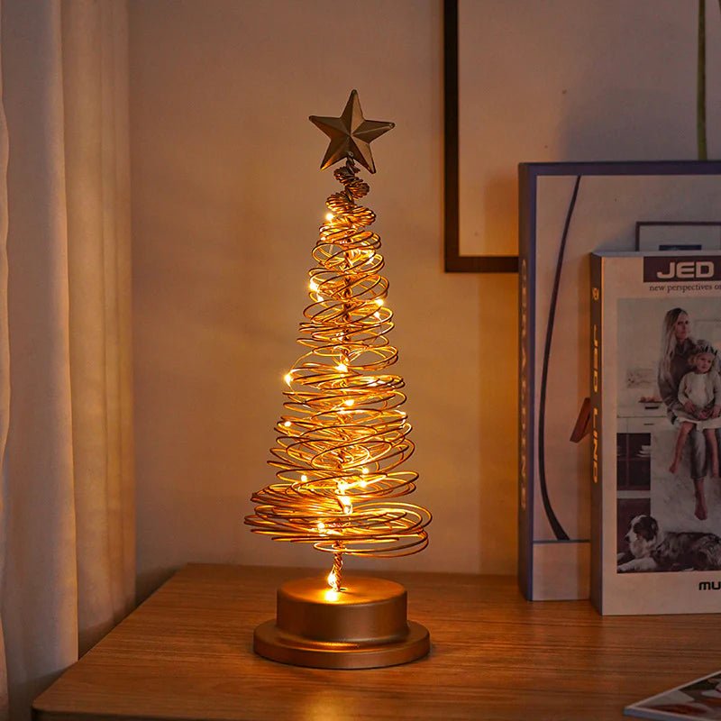 “LED Spiral Christmas Tree Lamp – Wrought Iron Desk Ornament for Festive Decor” - GadgifyLab