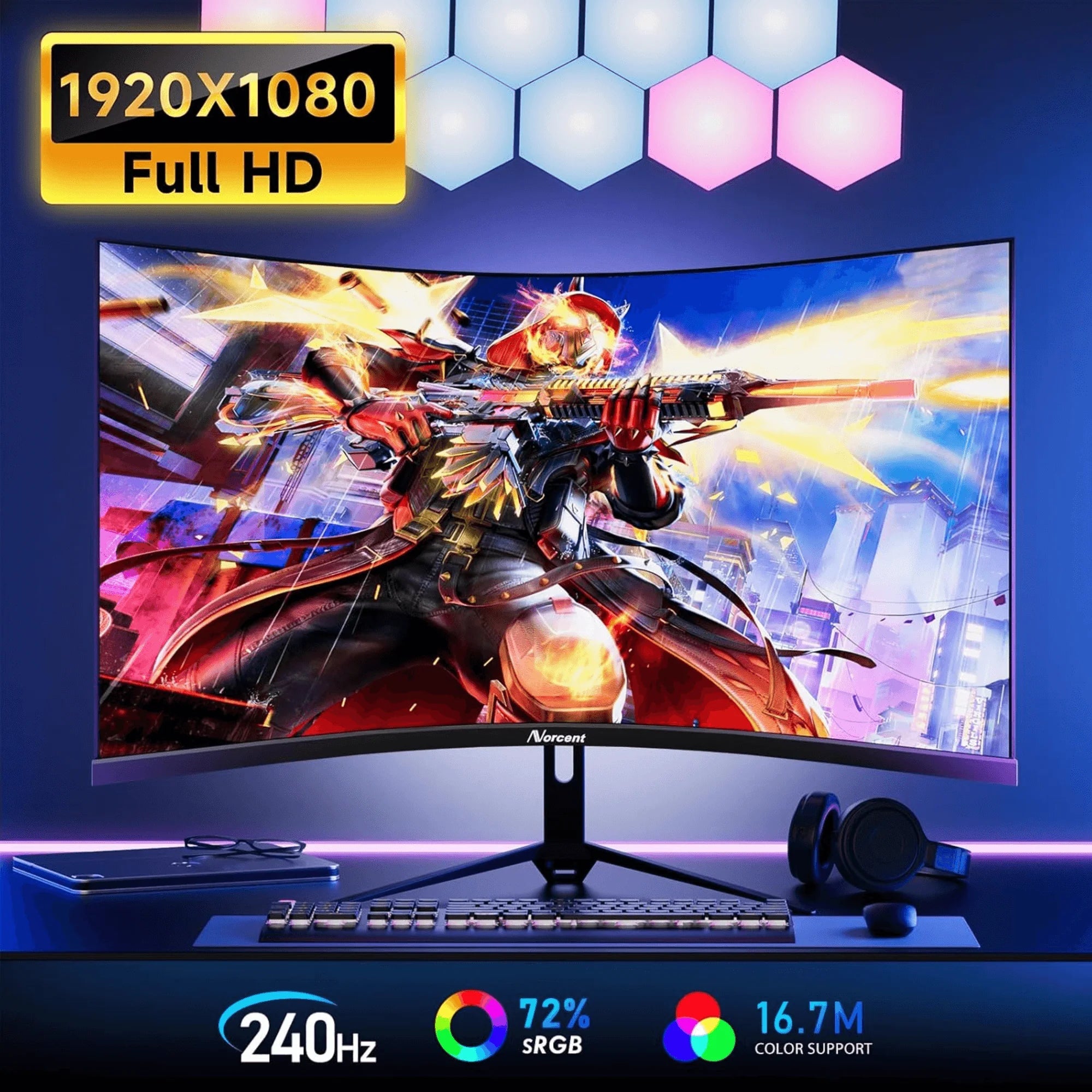 Norcent 27 - Inch FHD VA Gaming Curved Monitor with Rainbow Lights - GadgifyLab
