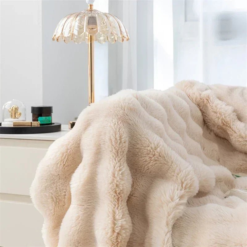Soft and Cozy Toscana Rabbit Fur Blanket With Double - sided Bubble Fleece - Perfect for Office and Sofa Cover Warm Winter Bed - GadgifyLab