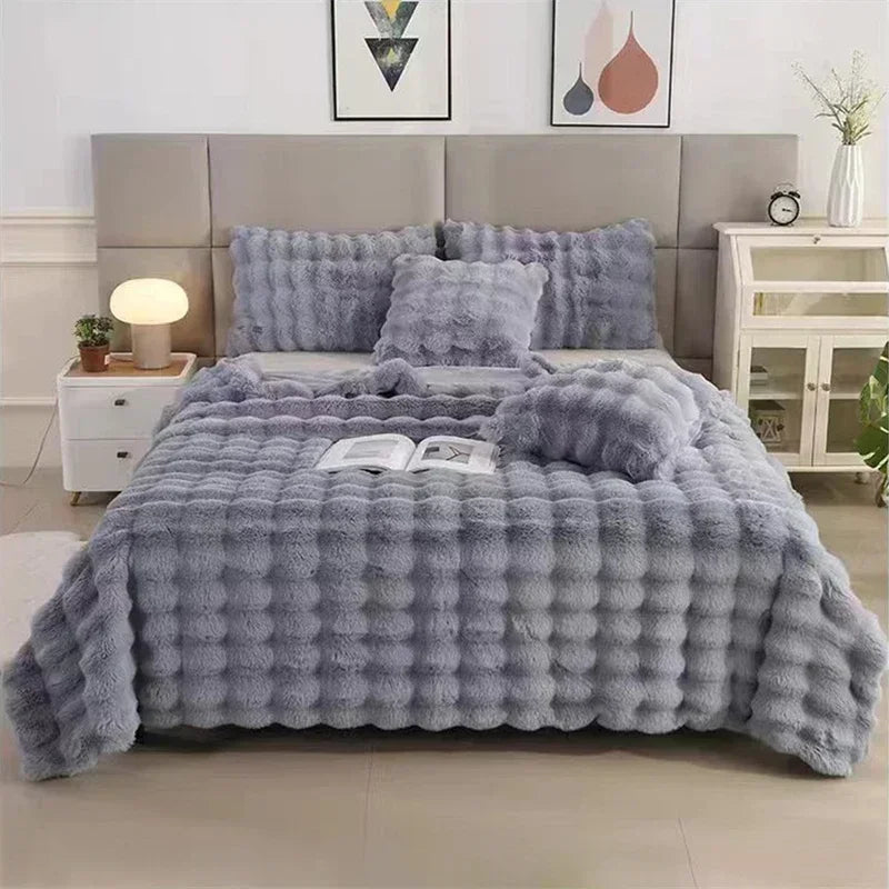 Soft and Cozy Toscana Rabbit Fur Blanket With Double - sided Bubble Fleece - Perfect for Office and Sofa Cover Warm Winter Bed - GadgifyLab