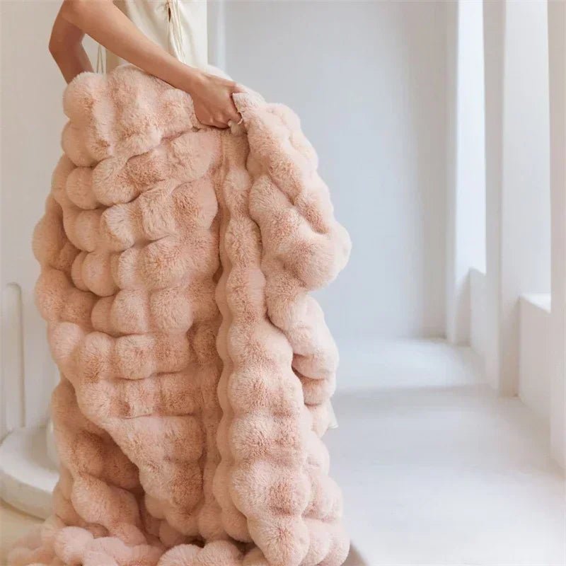 Soft and Cozy Toscana Rabbit Fur Blanket With Double - sided Bubble Fleece - Perfect for Office and Sofa Cover Warm Winter Bed - GadgifyLab