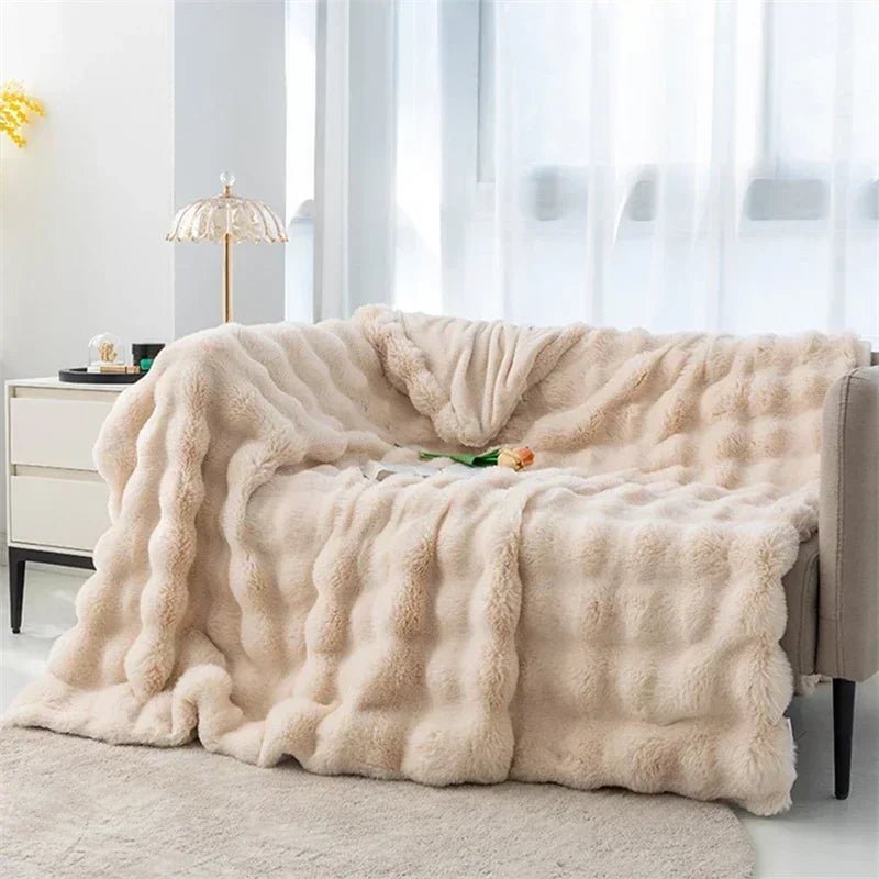 Soft and Cozy Toscana Rabbit Fur Blanket With Double - sided Bubble Fleece - Perfect for Office and Sofa Cover Warm Winter Bed - GadgifyLab