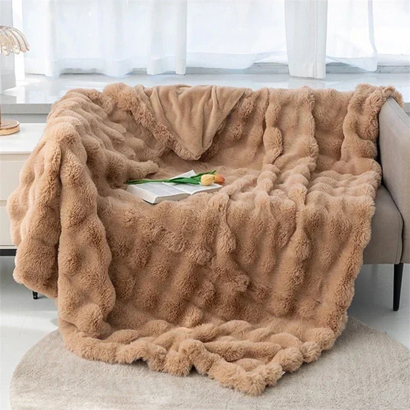 Soft and Cozy Toscana Rabbit Fur Blanket With Double - sided Bubble Fleece - Perfect for Office and Sofa Cover Warm Winter Bed - GadgifyLab