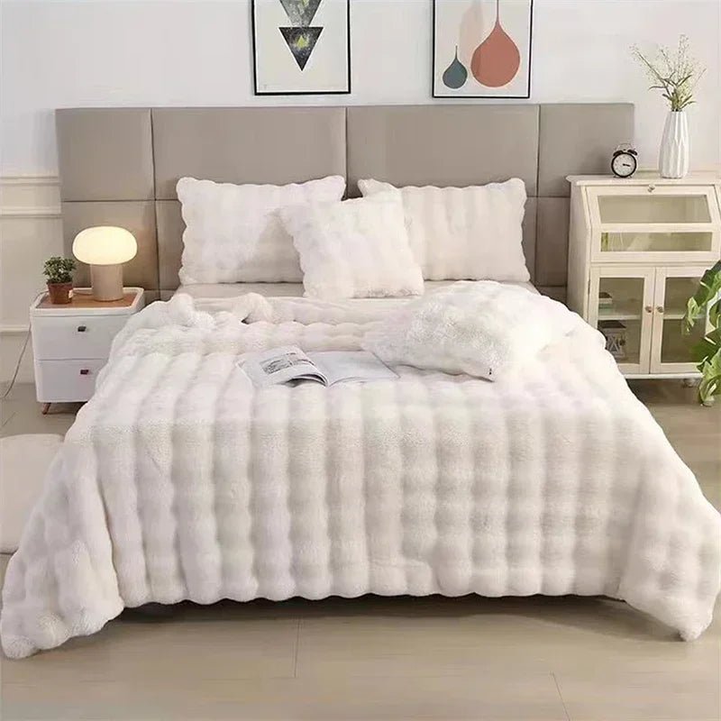 Soft and Cozy Toscana Rabbit Fur Blanket With Double - sided Bubble Fleece - Perfect for Office and Sofa Cover Warm Winter Bed - GadgifyLab