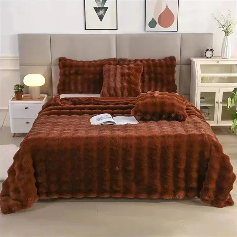 Soft and Cozy Toscana Rabbit Fur Blanket With Double - sided Bubble Fleece - Perfect for Office and Sofa Cover Warm Winter Bed - GadgifyLab