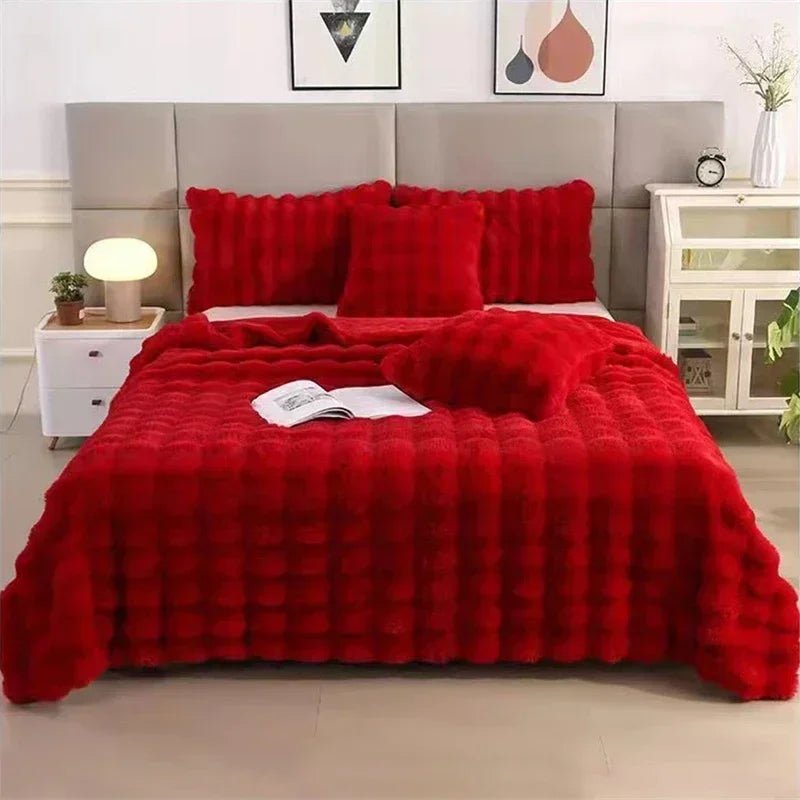 Soft and Cozy Toscana Rabbit Fur Blanket With Double - sided Bubble Fleece - Perfect for Office and Sofa Cover Warm Winter Bed - GadgifyLab