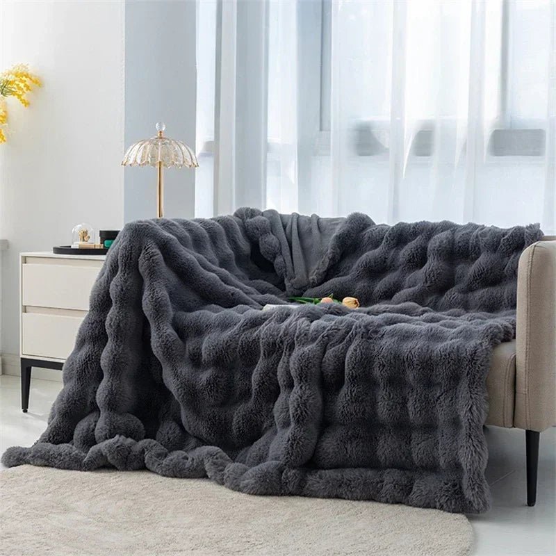 Soft and Cozy Toscana Rabbit Fur Blanket With Double - sided Bubble Fleece - Perfect for Office and Sofa Cover Warm Winter Bed - GadgifyLab