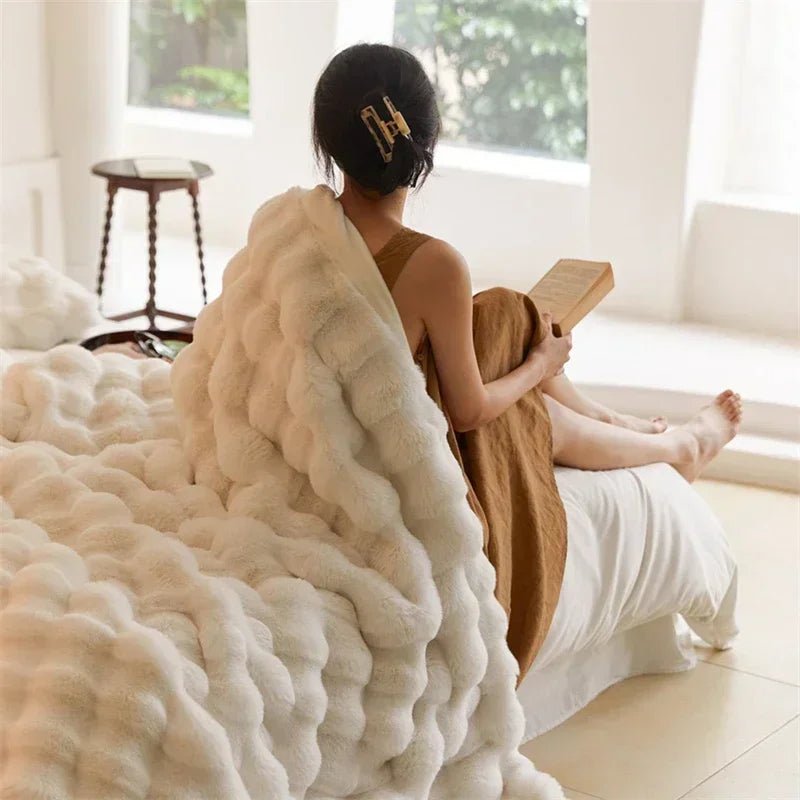 Soft and Cozy Toscana Rabbit Fur Blanket With Double - sided Bubble Fleece - Perfect for Office and Sofa Cover Warm Winter Bed - GadgifyLab