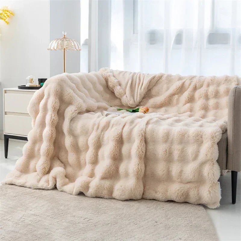 Soft and Cozy Toscana Rabbit Fur Blanket With Double - sided Bubble Fleece - Perfect for Office and Sofa Cover Warm Winter Bed - GadgifyLab