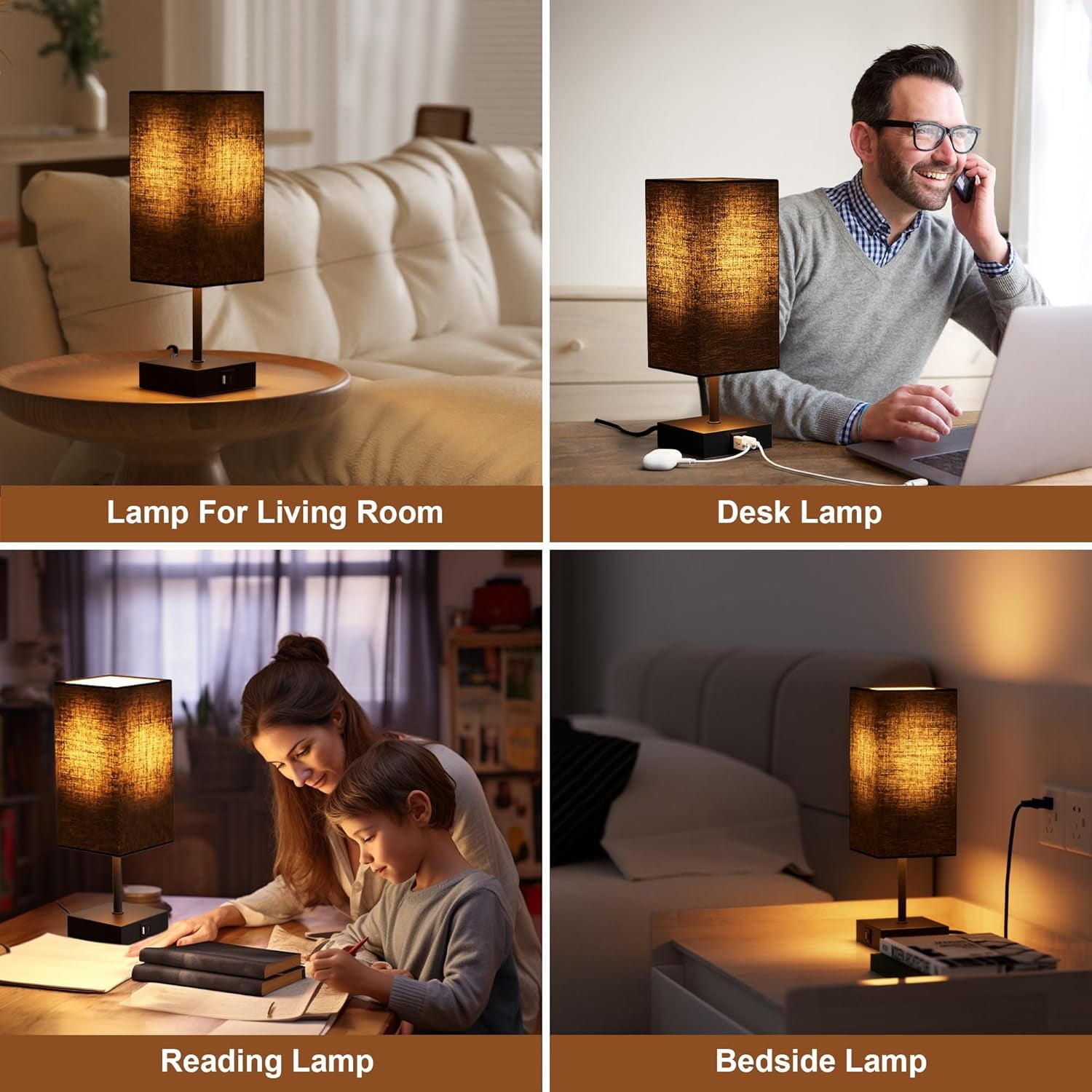 Table Lamp for Bedroom, 3 Way Dimmable Touch Bedside Lamp, Small Lamp with 2 USB C+A Charging Ports, Black Nightstand Lamps for End Table, Living Room, Desk, Bulb Included - GadgifyLab