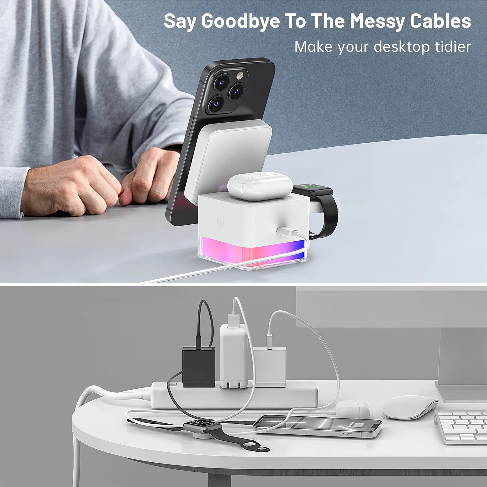 Wireless Charging Station, 3 in 1 Wireless Charger Stand for Multiple Iphone Devices, Wireless Charger for Iphone 16/15/14/13/12/Pro/Pro Max, Iwatch 10/SE/9/8/7/6/5/4/3/2, Airpods 2/3, White - GadgifyLab