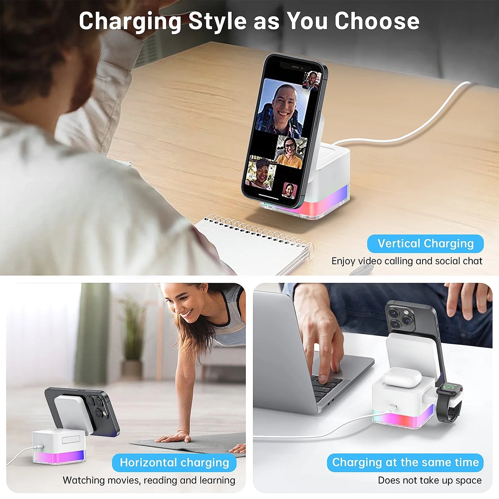 Wireless Charging Station, 3 in 1 Wireless Charger Stand for Multiple Iphone Devices, Wireless Charger for Iphone 16/15/14/13/12/Pro/Pro Max, Iwatch 10/SE/9/8/7/6/5/4/3/2, Airpods 2/3, White - GadgifyLab