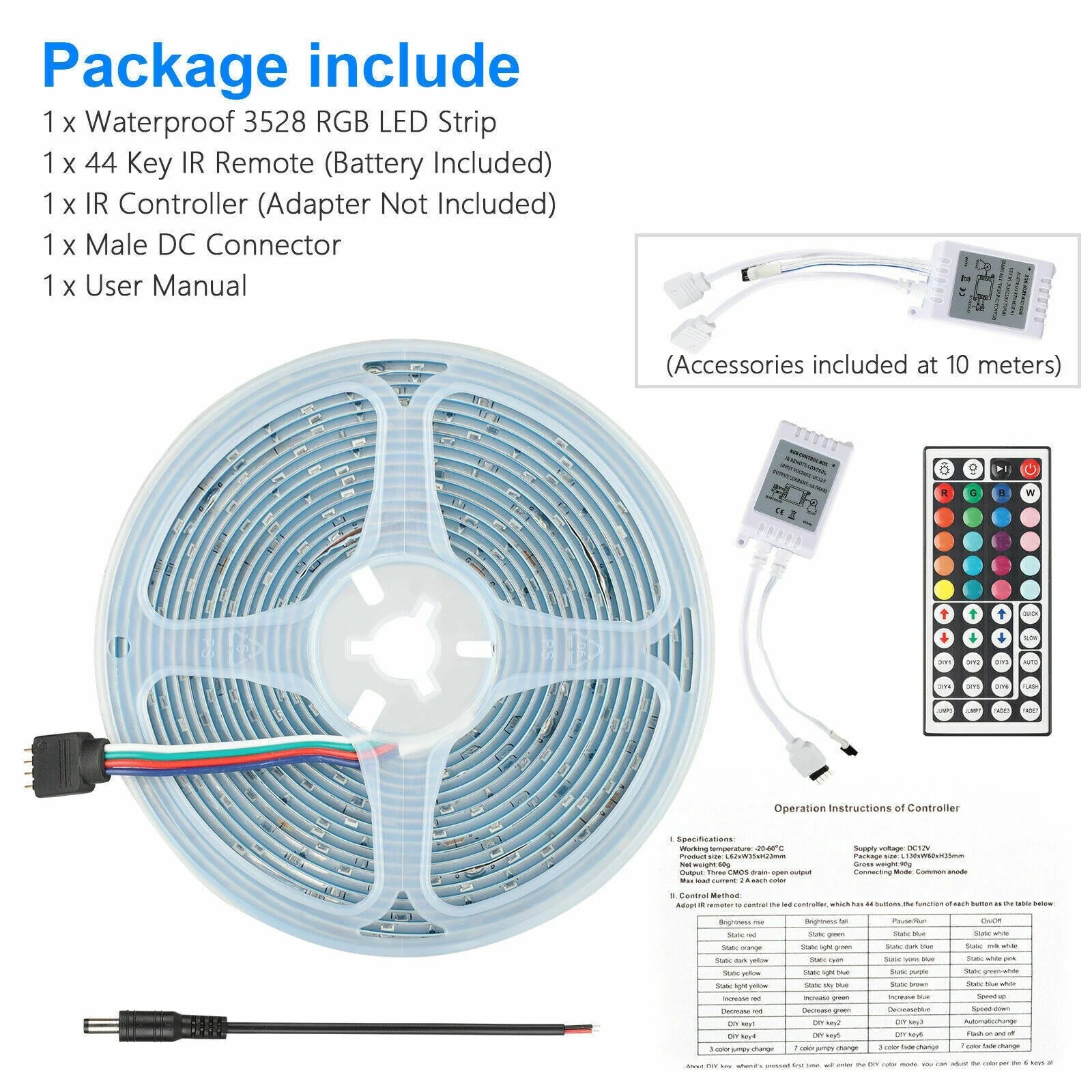 32FT LED SMD Strip Light Flexible 3528 RGB Remote Fairy Lights Room TV Party Bar - GadgifyLab