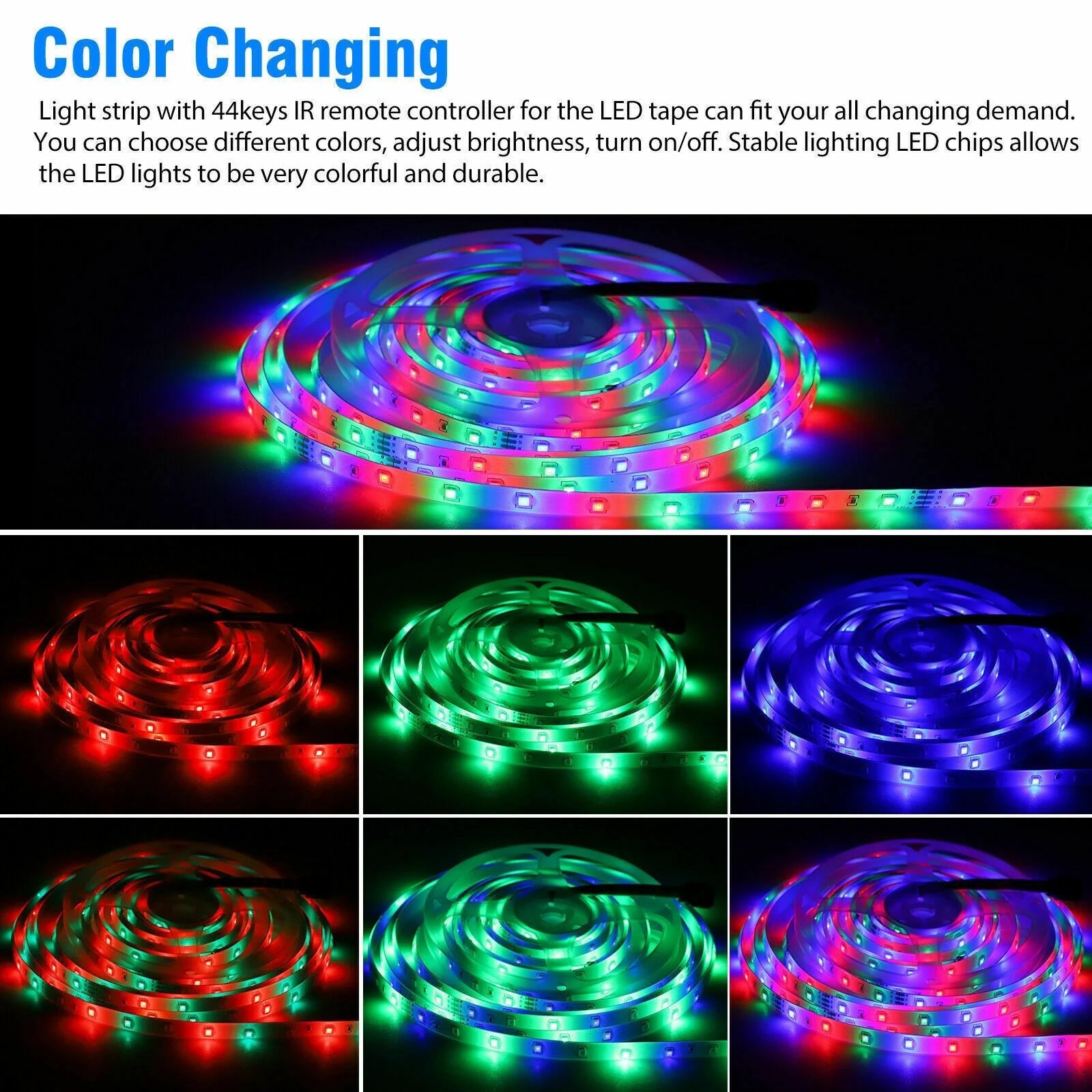 32FT LED SMD Strip Light Flexible 3528 RGB Remote Fairy Lights Room TV Party Bar - GadgifyLab