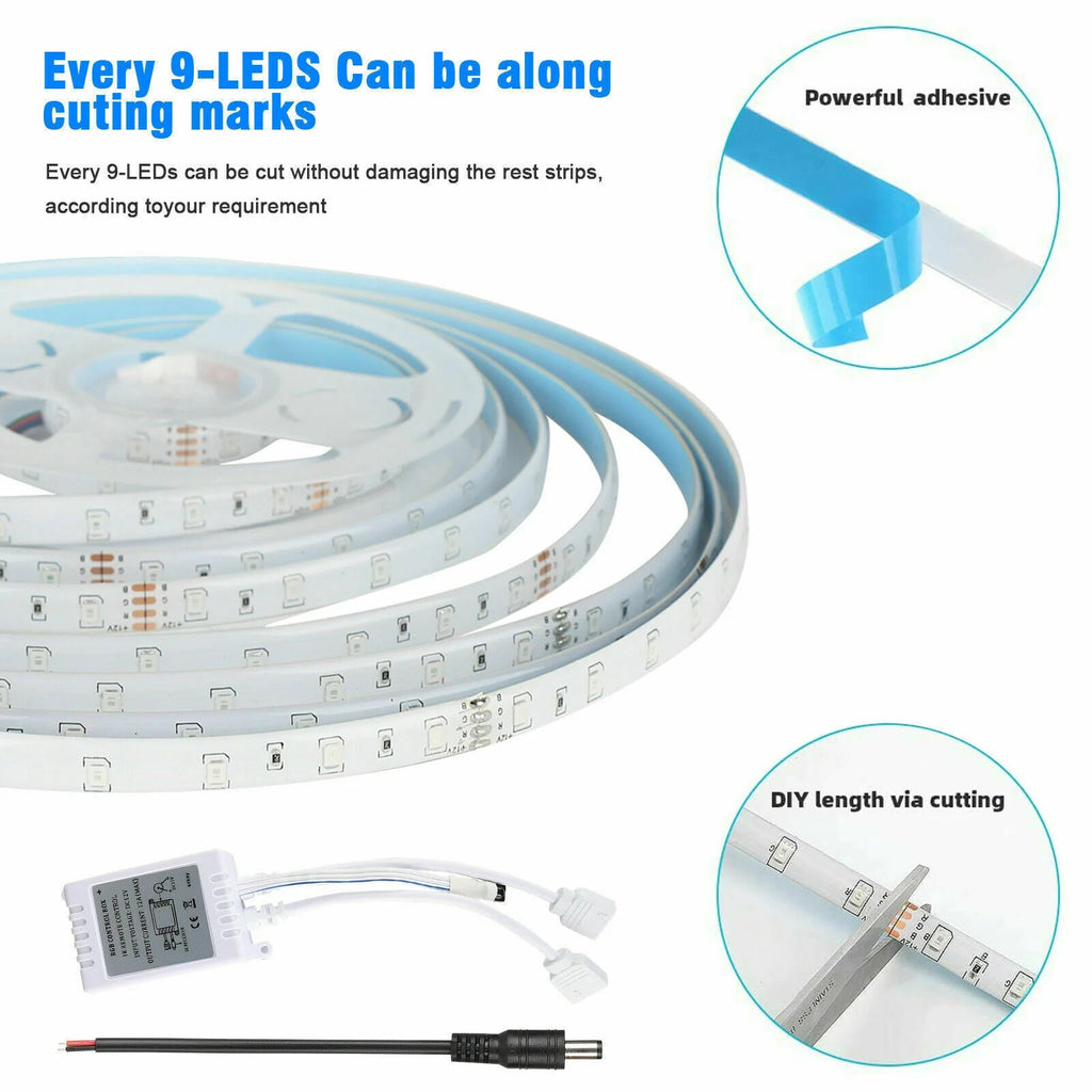 32FT LED SMD Strip Light Flexible 3528 RGB Remote Fairy Lights Room TV Party Bar - GadgifyLab