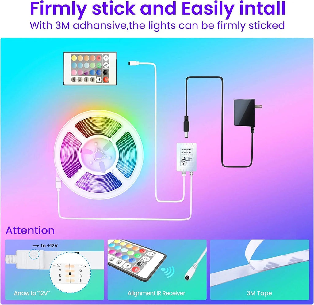 50 FT LED Strip Lights,Bluetooth LED Lights for Bedroom, Color Changing Light Strip with Music Sync, Phone Controller and IR Remote(App+Remote +Mic). - GadgifyLab