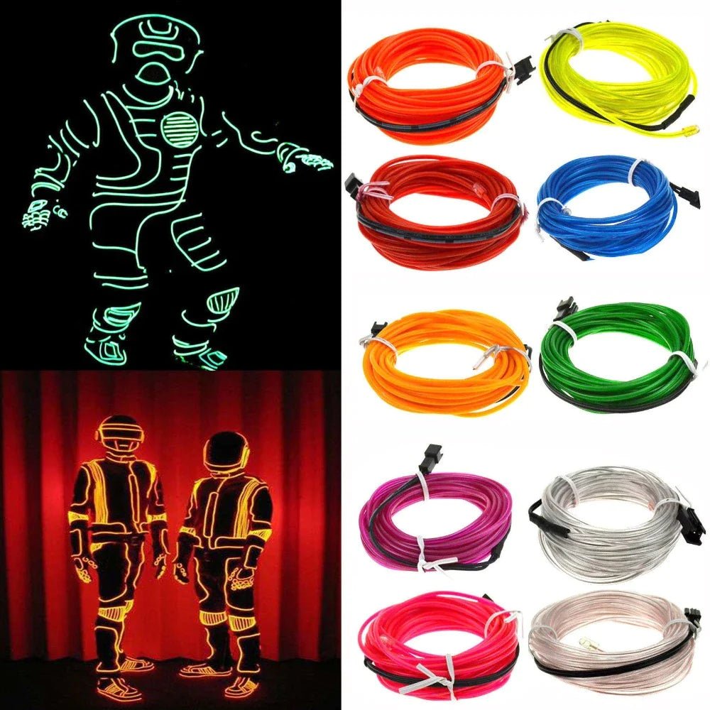 Neon LED Light Glow EL Wire String Strip Rope Tube Decor Car Party + Controller - GadgifyLab