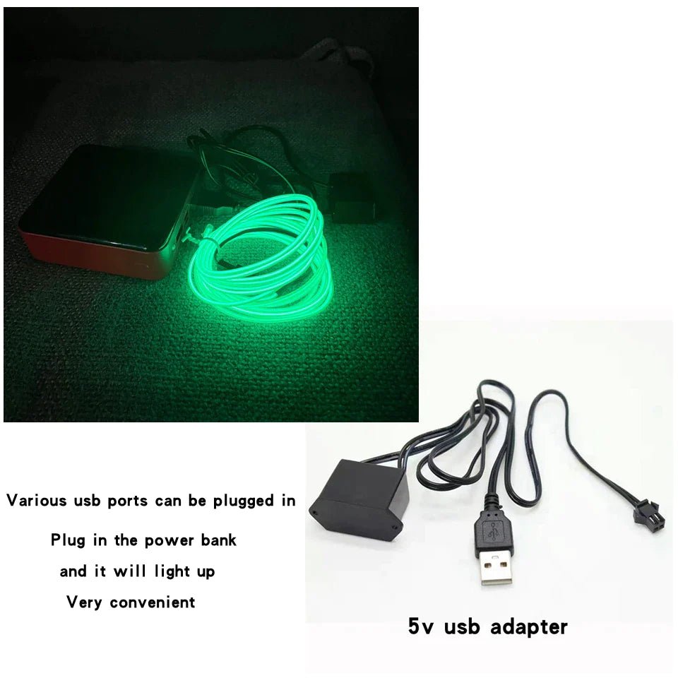 Neon LED Light Glow EL Wire String Strip Rope Tube Decor Car Party + Controller - GadgifyLab