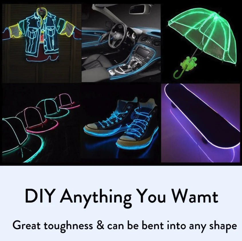 Neon LED Light Glow EL Wire String Strip Rope Tube Decor Car Party + Controller - GadgifyLab