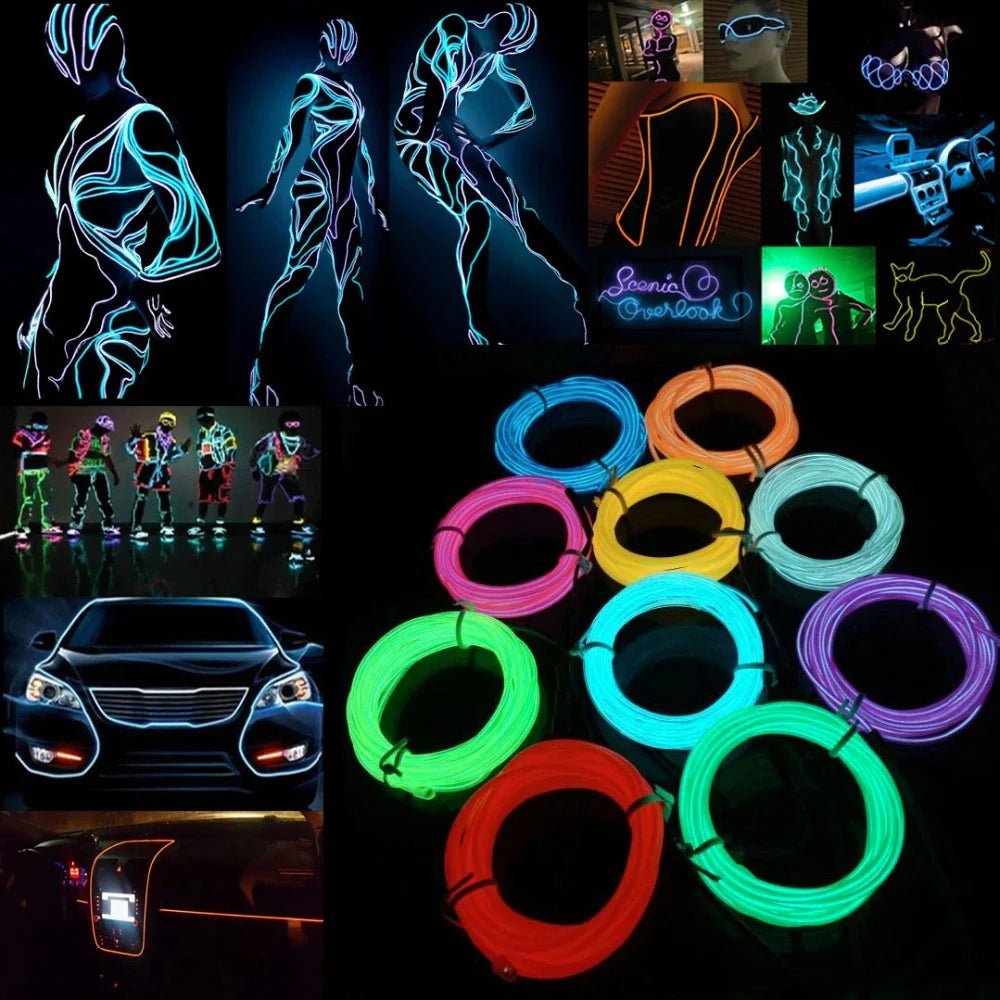Neon LED Light Glow EL Wire String Strip Rope Tube Decor Car Party + Controller - GadgifyLab