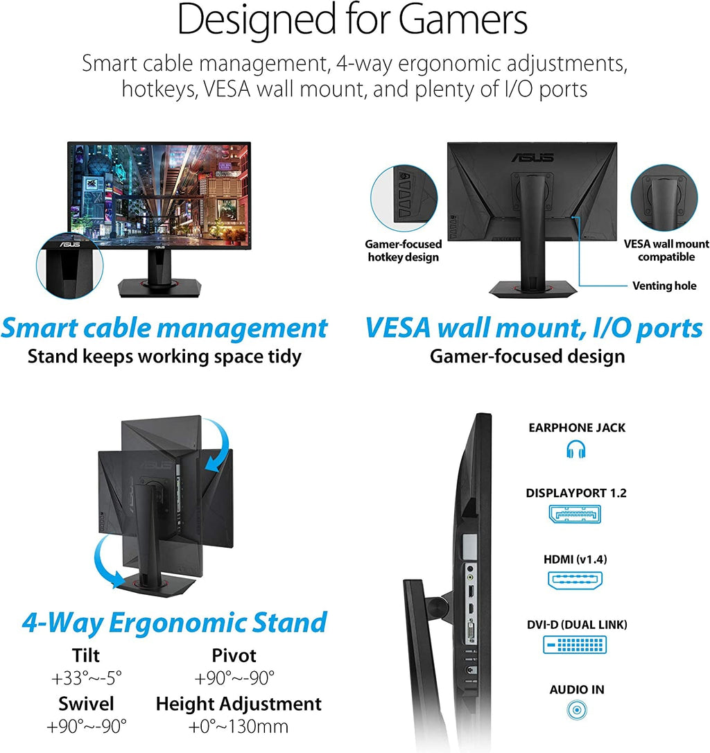 VG248QG 24" G - SYNC Gaming Monitor 165Hz 1080P 0.5Ms Eye Care with DP HDMI Dvi,Black - GadgifyLab