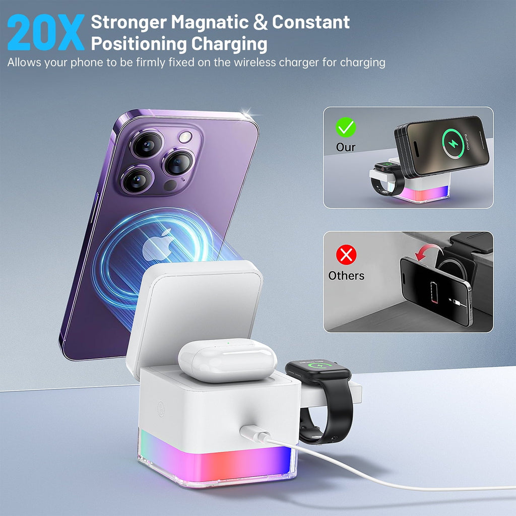 Wireless Charging Station, 3 in 1 Wireless Charger Stand for Multiple Iphone Devices, Wireless Charger for Iphone 16/15/14/13/12/Pro/Pro Max, Iwatch 10/SE/9/8/7/6/5/4/3/2, Airpods 2/3, White - GadgifyLab